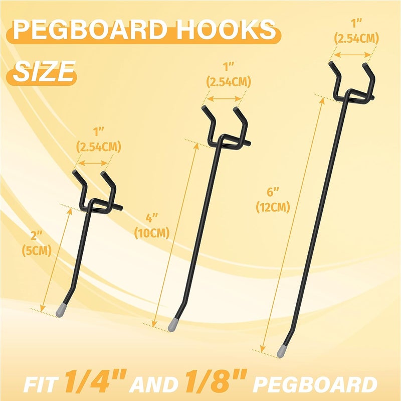 BFPeaky Black Pegboard Hooks 2 Inch, 50PC, Peg Board Hooks, fit 1/8" or 1/4" Pegboard, Peg Board Hooks for Hanging Tool - Image 3
